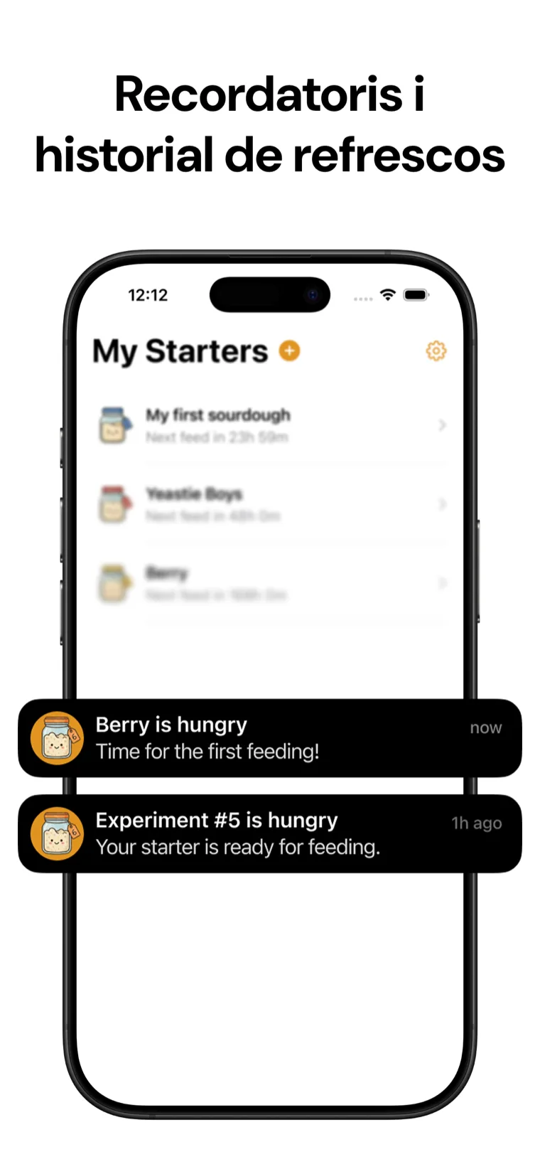 Recordatoris i historial de refrescos — Massa Mare Tracker mostrant l'historial de refrescos i les notificacions push de recordatori