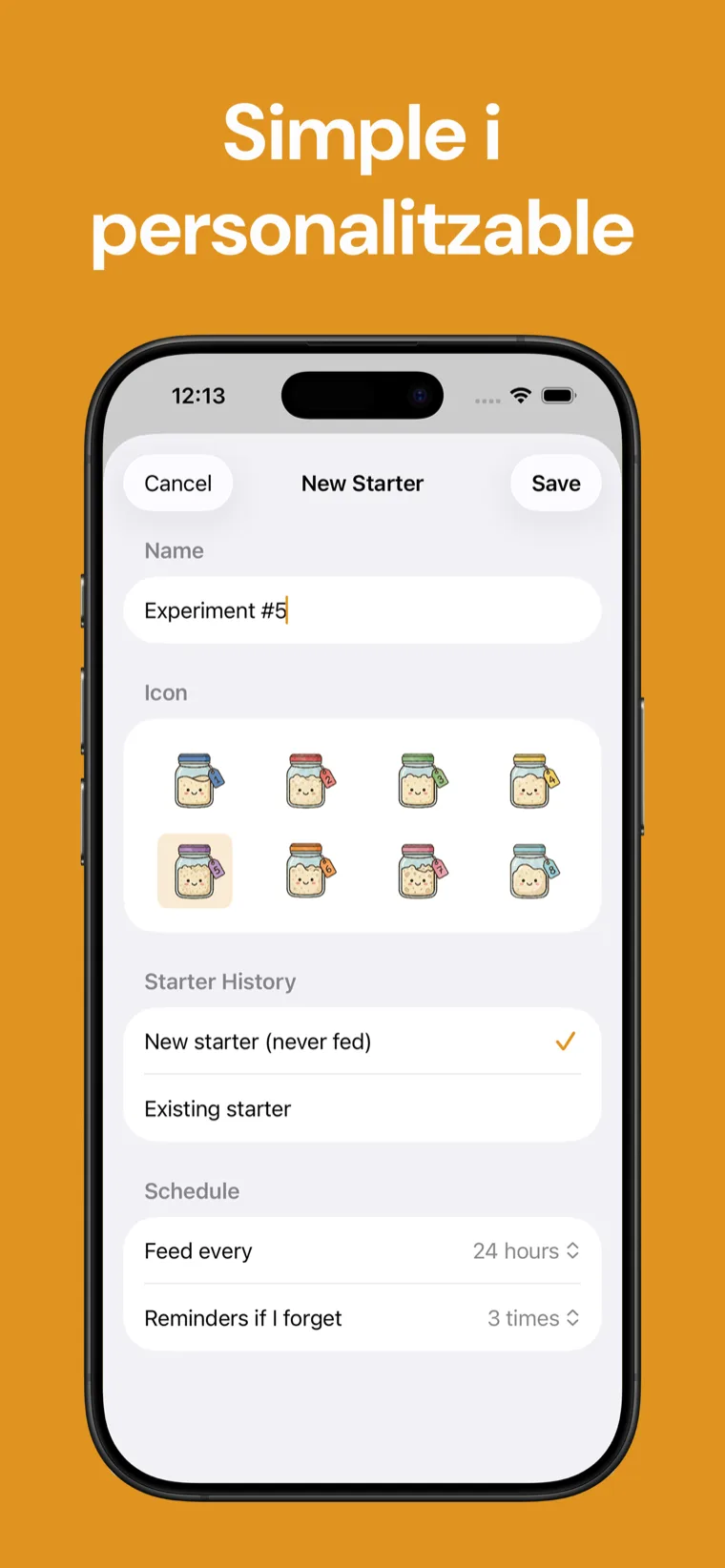 Simple i personalitzable — Massa Mare Tracker mostrant una massa mare amb un nom i una icona personalitzats i una mascota que creix amb cada alimentació